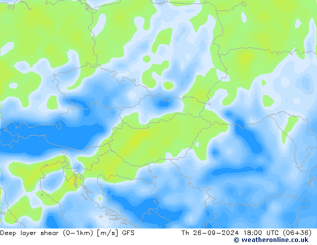 Deep layer shear (0-1km) GFS чт 26.09.2024 18 UTC