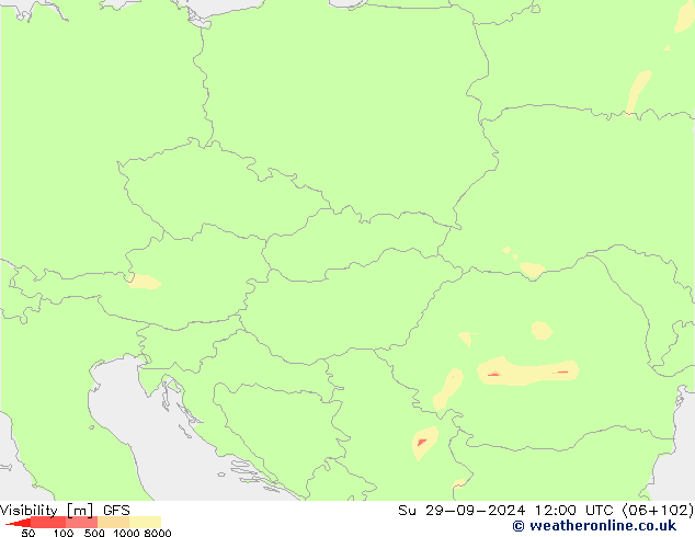 Dohlednost GFS Ne 29.09.2024 12 UTC