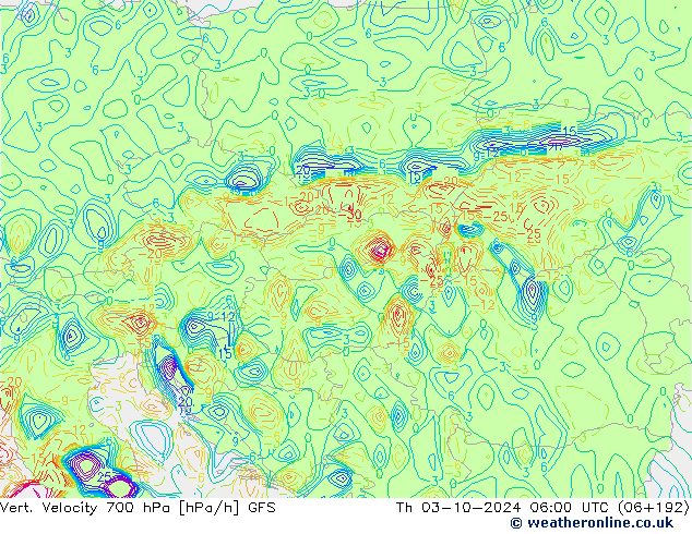 Vert. Velocity 700 hPa GFS Čt 03.10.2024 06 UTC