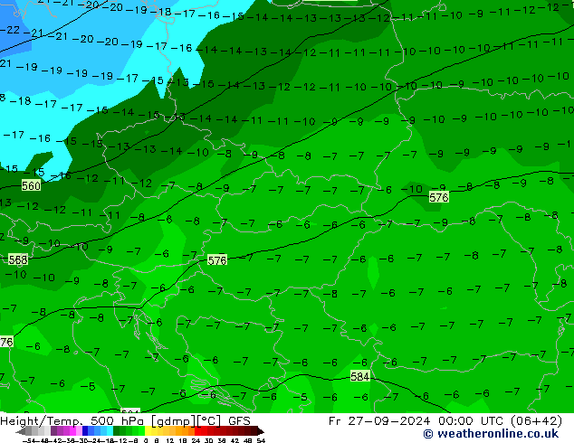 Z500/Yağmur (+YB)/Z850 GFS Cu 27.09.2024 00 UTC