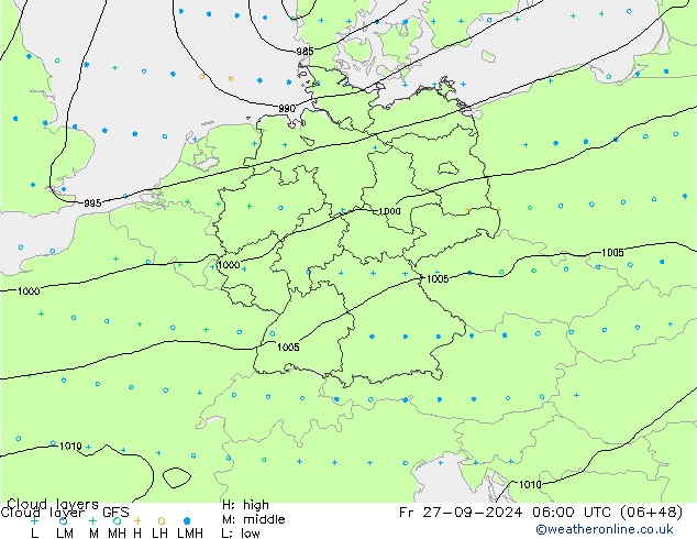 Cloud layer GFS пт 27.09.2024 06 UTC