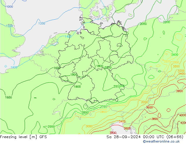 Freezing level GFS сб 28.09.2024 00 UTC