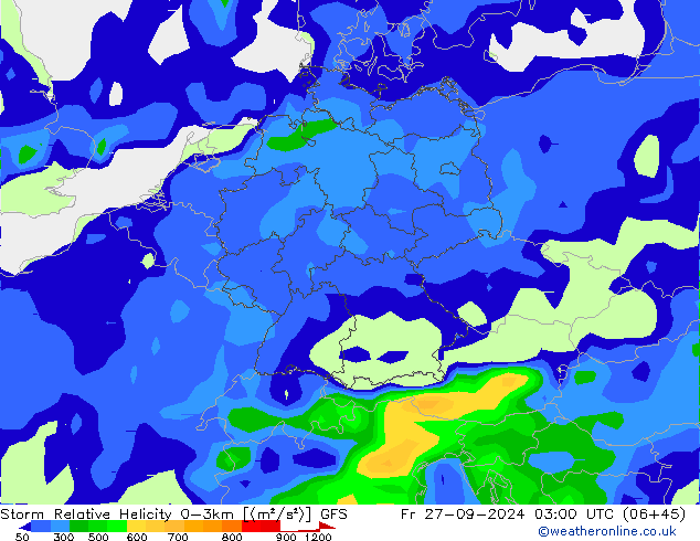 Storm Relative Helicity GFS Fr 27.09.2024 03 UTC