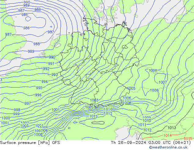 Pressione al suolo GFS gio 26.09.2024 03 UTC