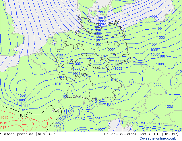 Surface pressure GFS Fr 27.09.2024 18 UTC