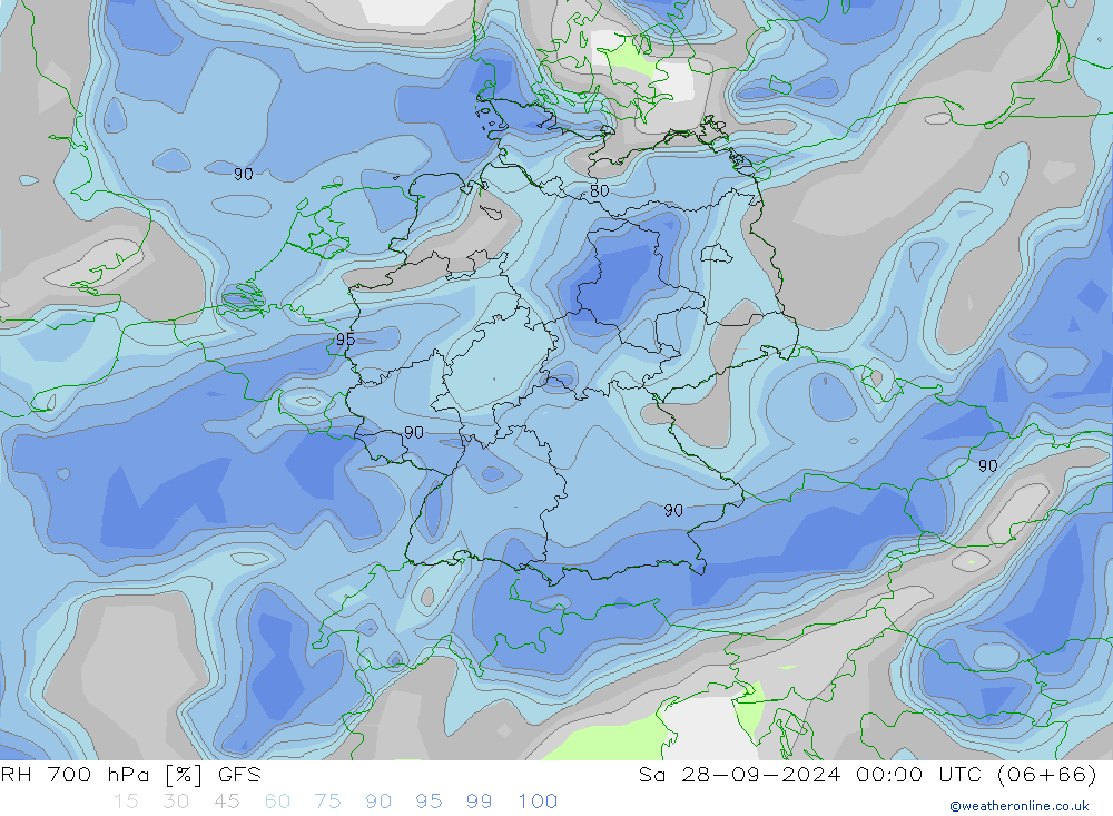 Humidité rel. 700 hPa GFS sam 28.09.2024 00 UTC