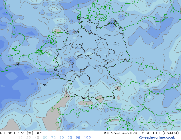 RH 850 гПа GFS ср 25.09.2024 15 UTC