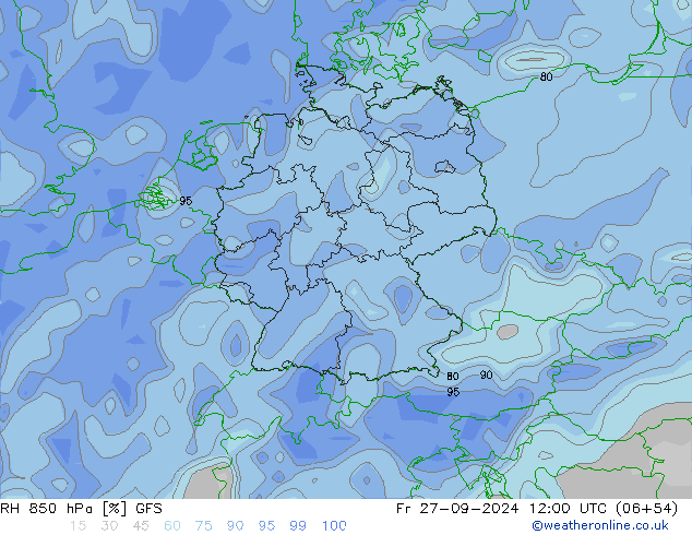 RH 850 hPa GFS Pá 27.09.2024 12 UTC