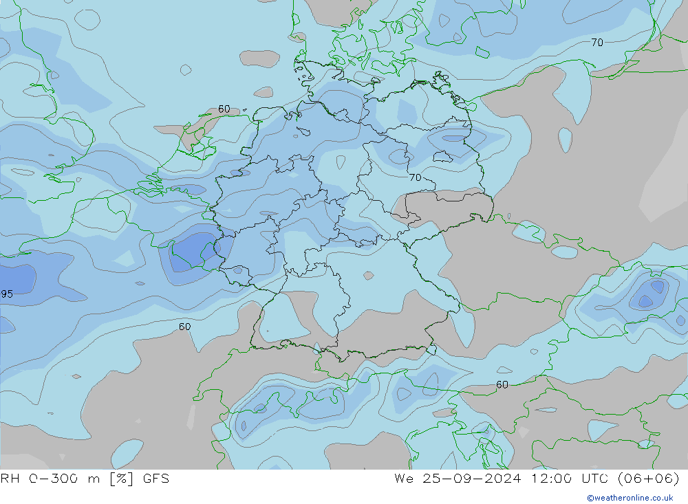 RH 0-300 m GFS We 25.09.2024 12 UTC