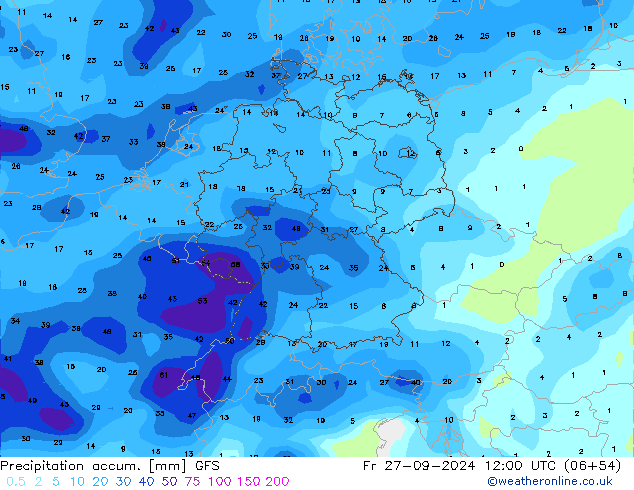 Precipitation accum. GFS Fr 27.09.2024 12 UTC