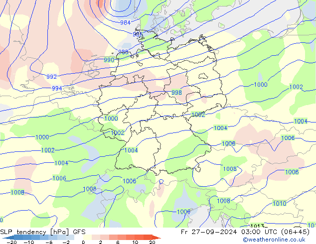 SLP tendency GFS Fr 27.09.2024 03 UTC