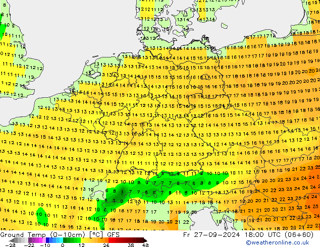 Temperatur 0-10 cm GFS Fr 27.09.2024 18 UTC