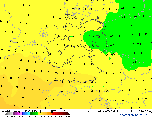 Geop./Temp. 850 hPa GFS lun 30.09.2024 00 UTC