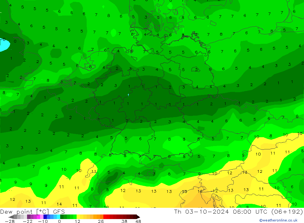 Dew point GFS Th 03.10.2024 06 UTC