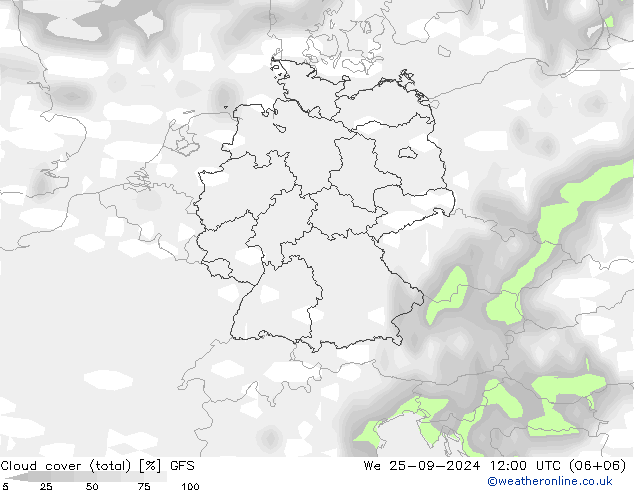 Nubi (totali) GFS mer 25.09.2024 12 UTC