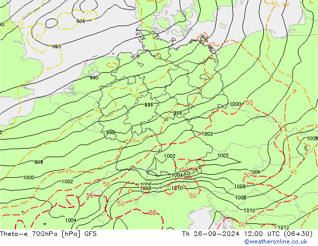 Theta-e 700hPa GFS Th 26.09.2024 12 UTC