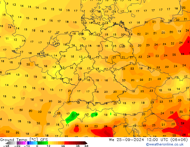 Temperatura del suelo GFS mié 25.09.2024 12 UTC