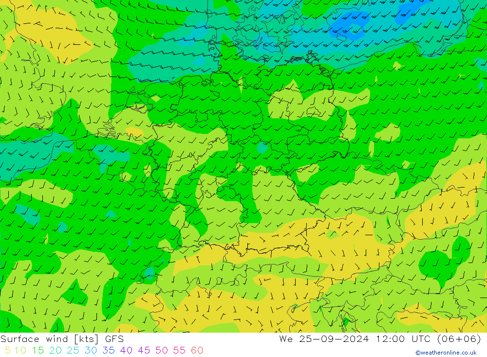 Surface wind GFS We 25.09.2024 12 UTC