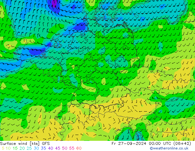 Surface wind GFS Fr 27.09.2024 00 UTC