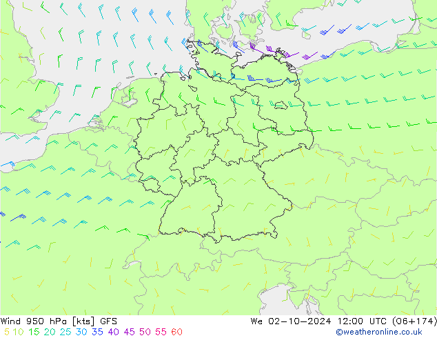 Wind 950 hPa GFS St 02.10.2024 12 UTC