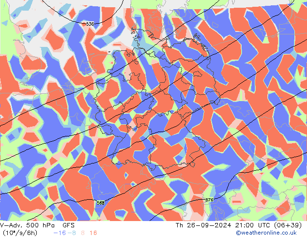V-Adv. 500 hPa GFS gio 26.09.2024 21 UTC