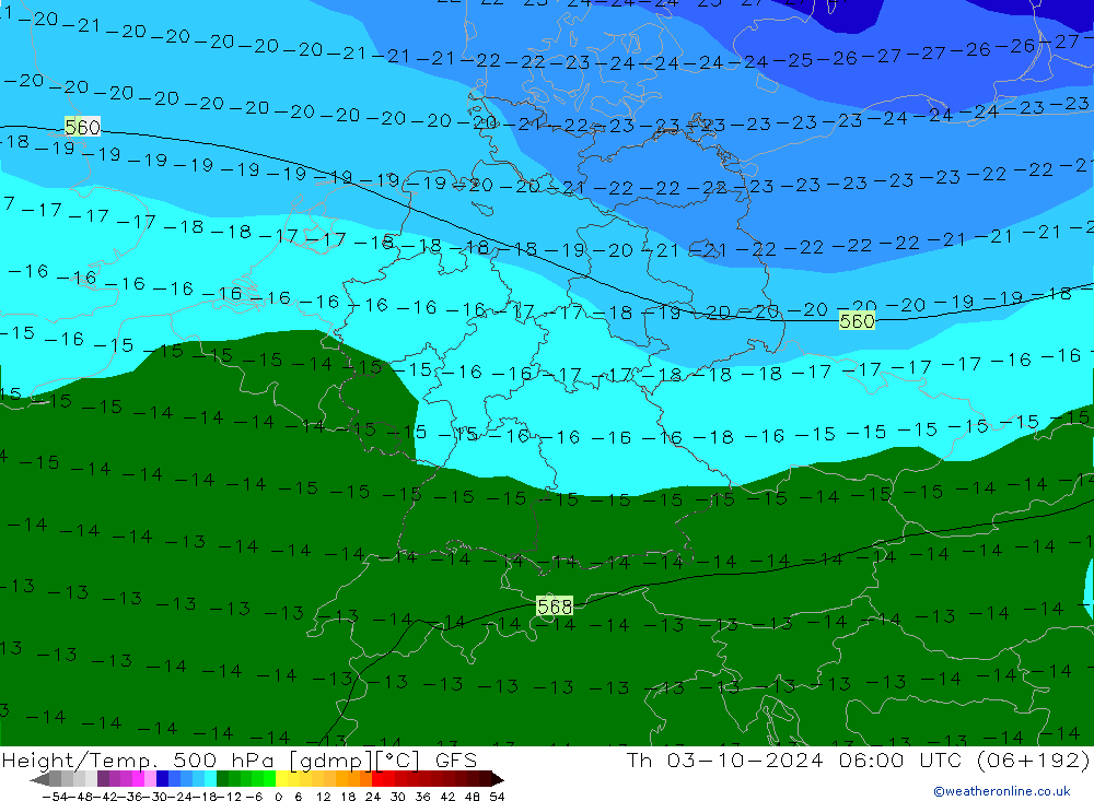 Height/Temp. 500 hPa GFS Th 03.10.2024 06 UTC