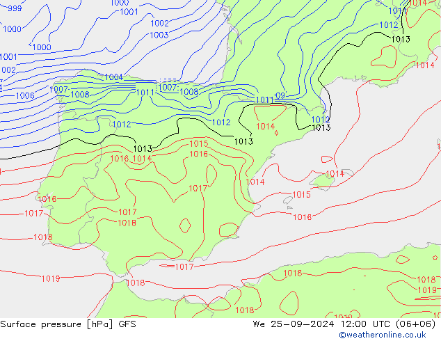 Pressione al suolo GFS mer 25.09.2024 12 UTC