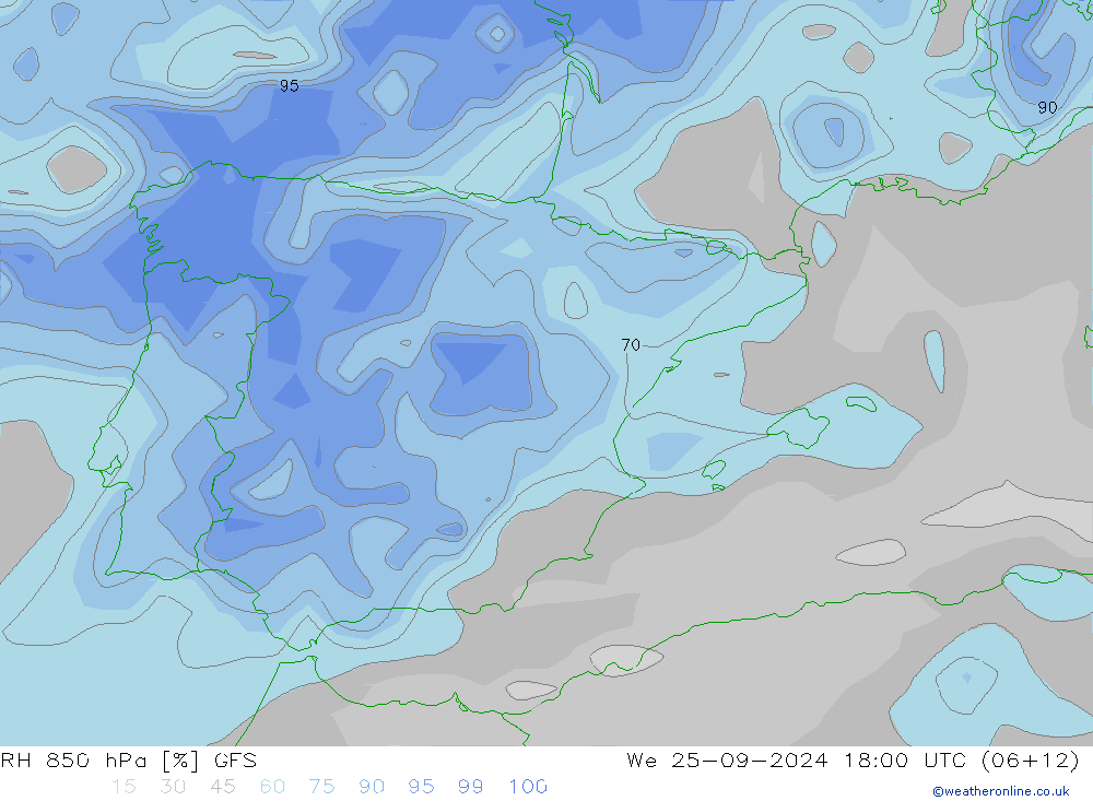 RH 850 hPa GFS  25.09.2024 18 UTC