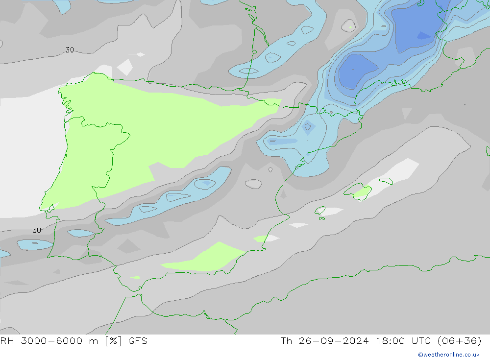 RH 3000-6000 m GFS Qui 26.09.2024 18 UTC