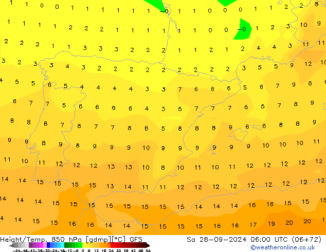 Height/Temp. 850 hPa GFS Sa 28.09.2024 06 UTC