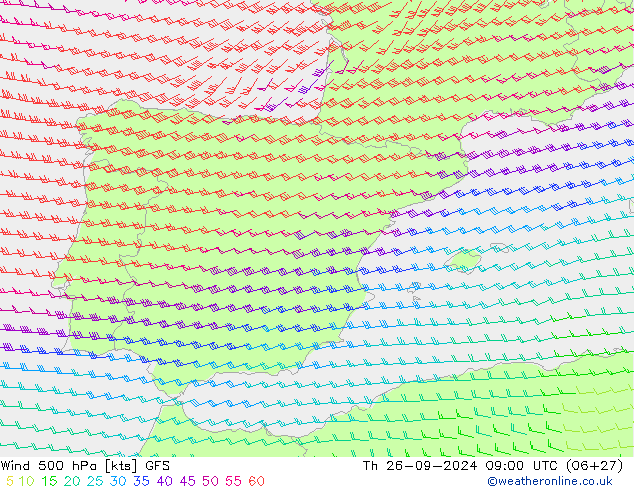 Wind 500 hPa GFS Th 26.09.2024 09 UTC