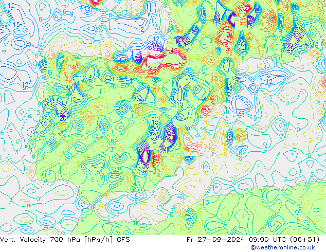 Vert. Velocity 700 hPa GFS Sex 27.09.2024 09 UTC