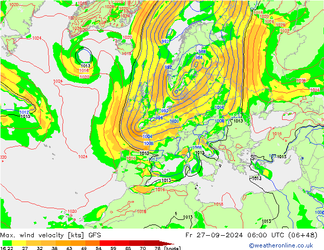 Max. wind velocity GFS ven 27.09.2024 06 UTC