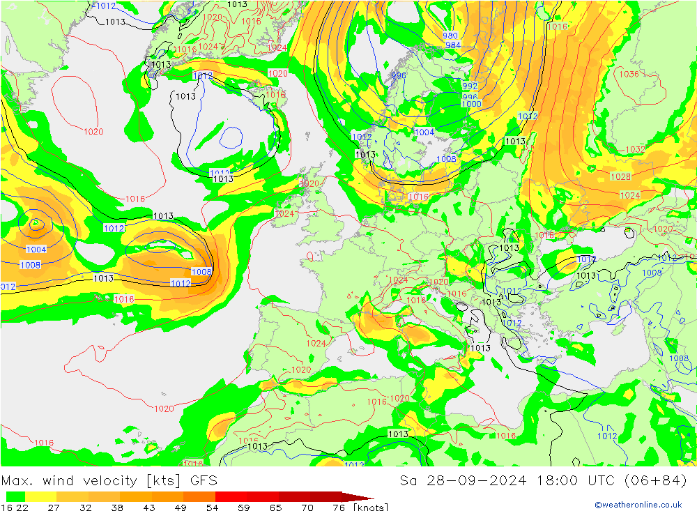 Max. wind velocity GFS Sa 28.09.2024 18 UTC