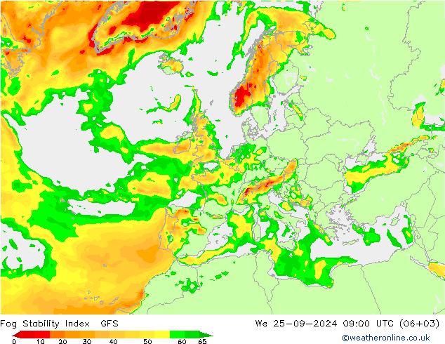 Fog Stability Index GFS śro. 25.09.2024 09 UTC