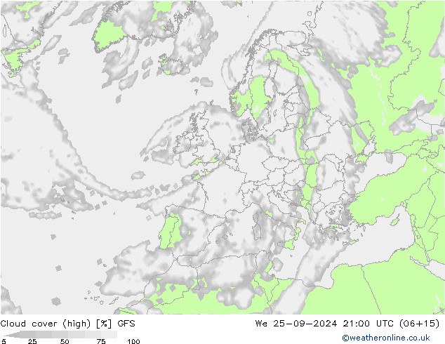 Nuages (élevé) GFS mer 25.09.2024 21 UTC