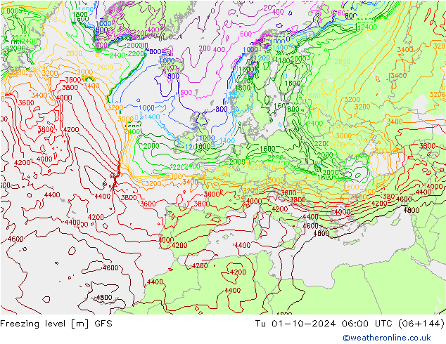 Isoterma de zero graus GFS Ter 01.10.2024 06 UTC