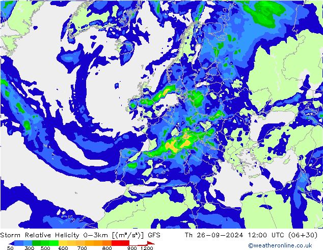 Storm Relative Helicity GFS jeu 26.09.2024 12 UTC