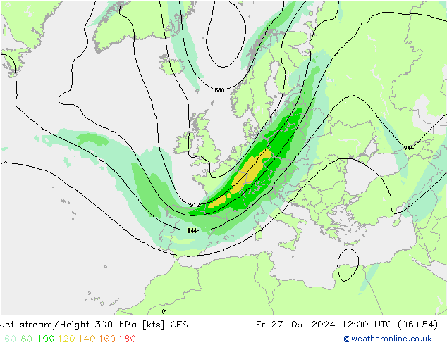 Jet stream/Height 300 hPa GFS Fr 27.09.2024 12 UTC