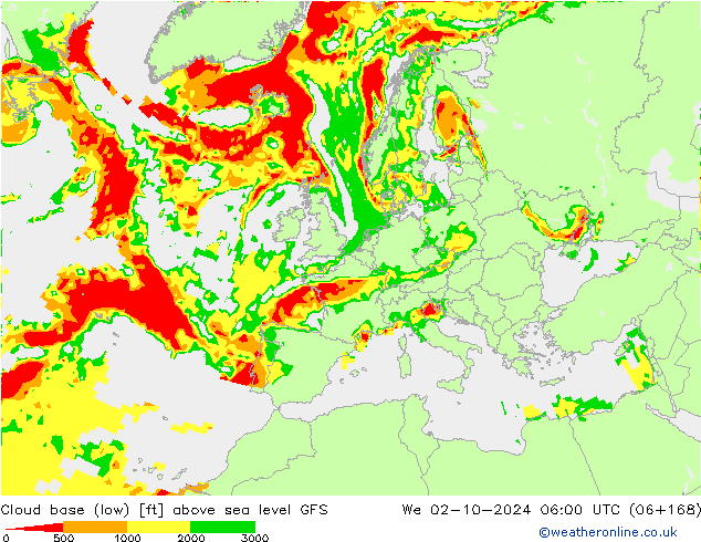 Cloud base (low) GFS mié 02.10.2024 06 UTC