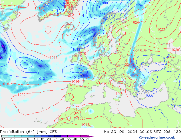 Z500/Yağmur (+YB)/Z850 GFS Pzt 30.09.2024 06 UTC