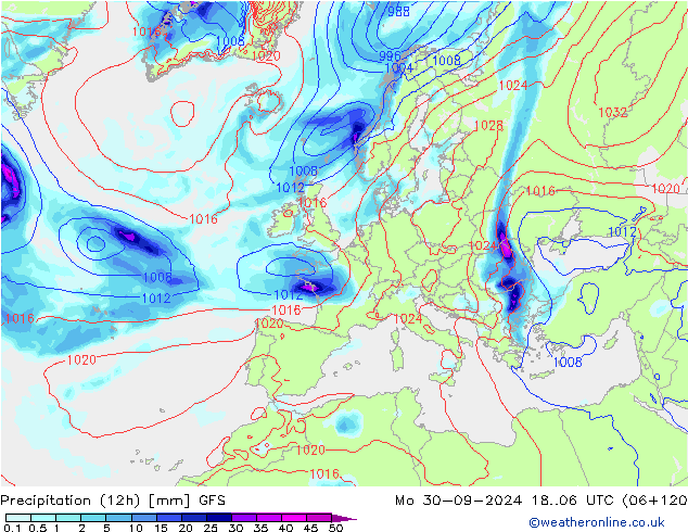 Precipitação (12h) GFS Seg 30.09.2024 06 UTC