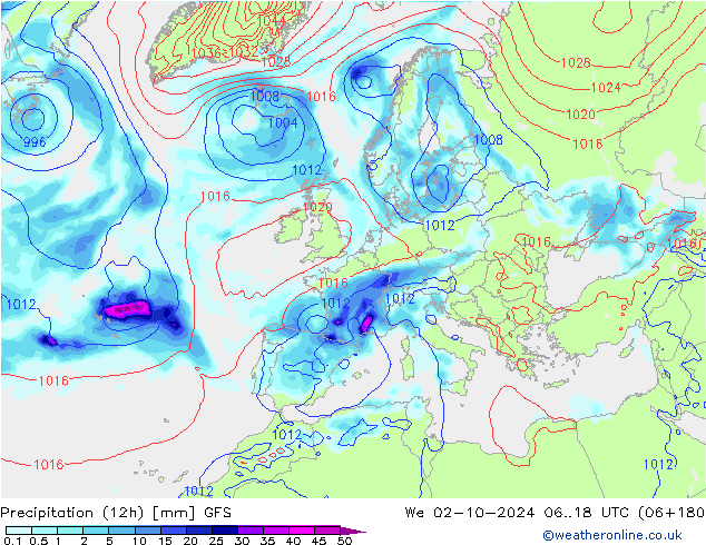 Precipitação (12h) GFS Qua 02.10.2024 18 UTC