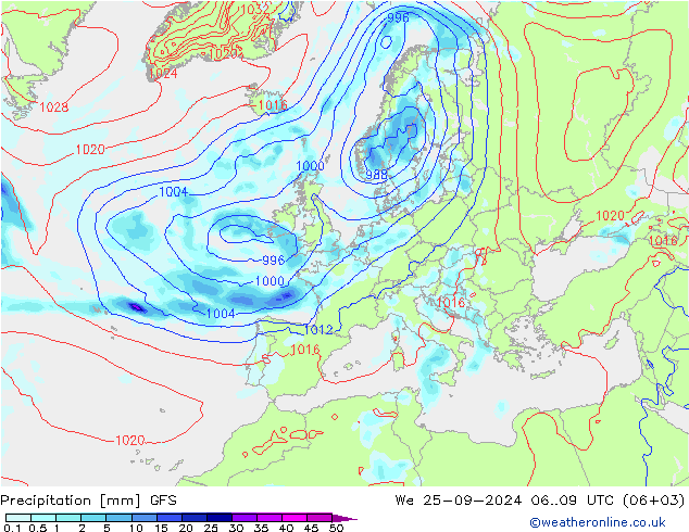 Neerslag GFS wo 25.09.2024 09 UTC