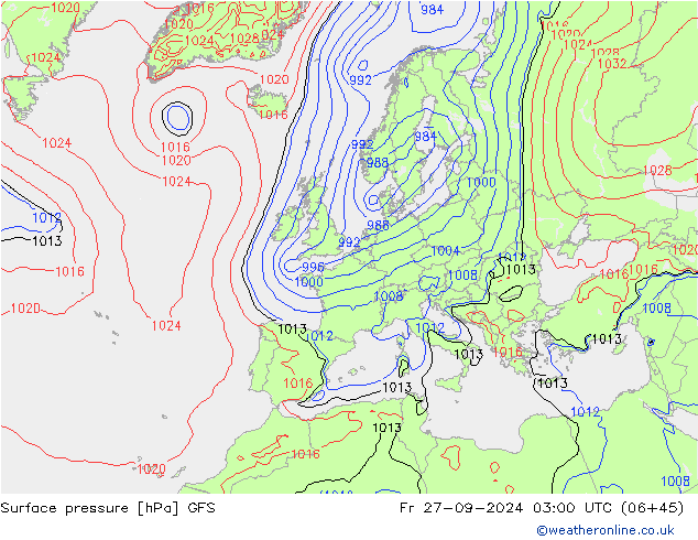 Pressione al suolo GFS ven 27.09.2024 03 UTC