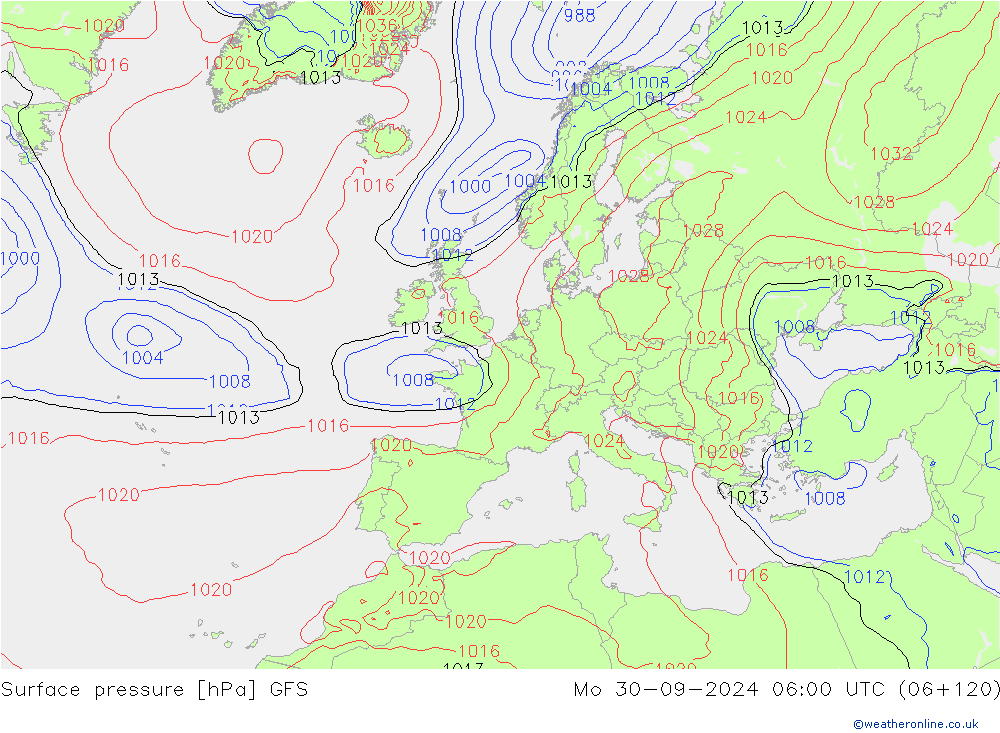 Surface pressure GFS Mo 30.09.2024 06 UTC