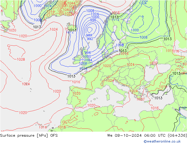 Surface pressure GFS We 09.10.2024 06 UTC