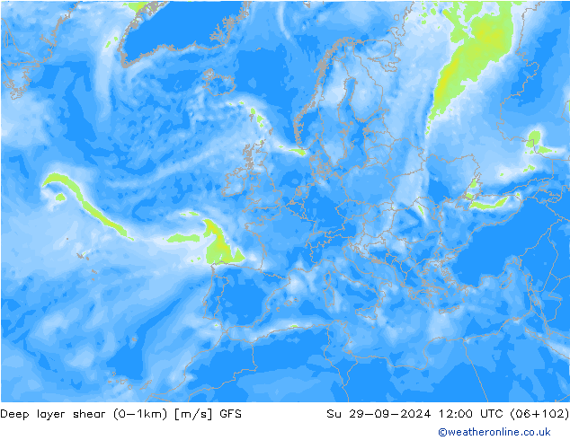 Deep layer shear (0-1km) GFS September 2024