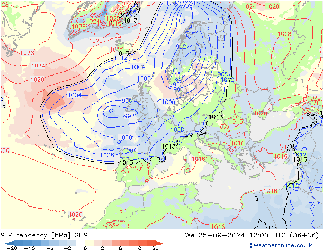 SLP tendency GFS Qua 25.09.2024 12 UTC