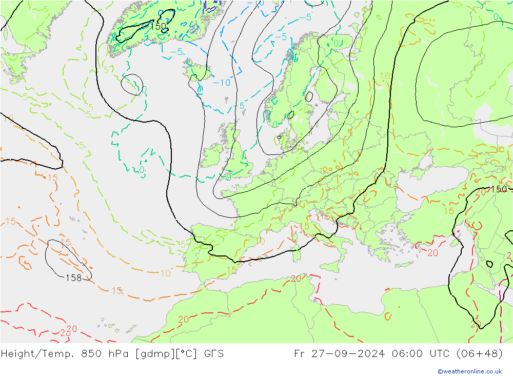 Height/Temp. 850 hPa GFS Sex 27.09.2024 06 UTC